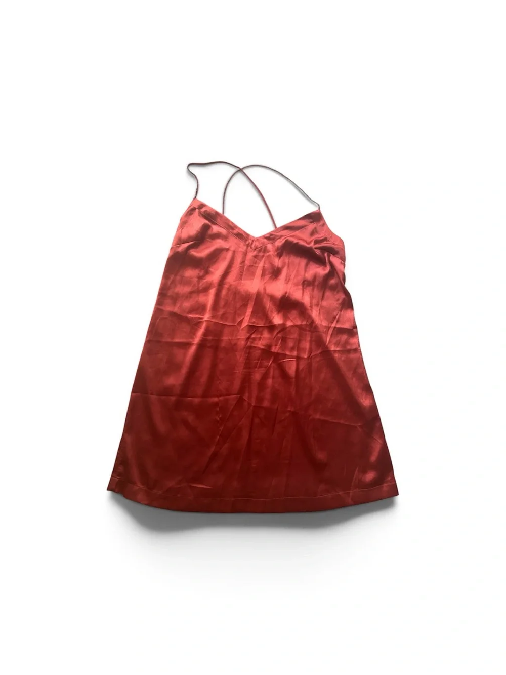 Free People Rust Red Satin Slip Dress with Thin Straps M